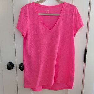 Lilly Pulitzer Bright Pink V-Neck Etta top. size L